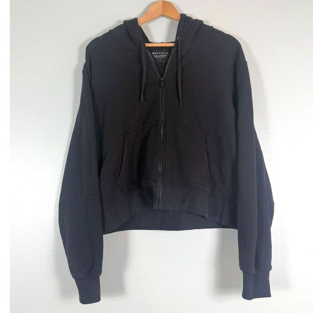 Athleta Black Cropped Zip Hoodie Medium Athleisure Sweatshirt